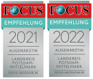 Focus Empfehlungen für die Augenärztin im Landkreis Potsdam-Mittelmark der Jahre 2021 und 2022, Verlinkt zu allen Empfehlungen